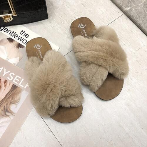 Summer New Womens Rabbit Fur Slides Fashion Crossing Outdoor Leisure Ladies Sandals Female Sexy PVC Party Slippers
