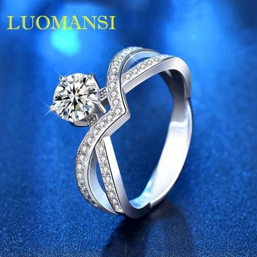 Luomansi Real 925 Sterling Silver Ring 1ct Moissan Diamond Engagement Ring Lover Jewelry Gift