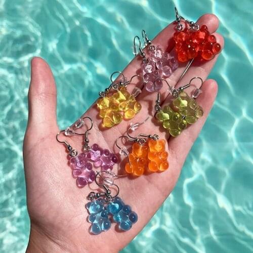 Cute Resin Gummy Bear Dangle Earrings Candy Color Cartoon Animal Bear Earrings for Women Girl Handmade Jewelry Birthday Gift