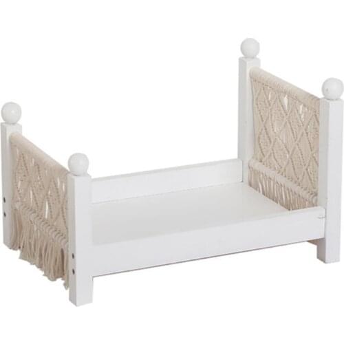 Newborn Posing Mini Bed Baby Photo Shooting Props Cotton Rope Weave Wooden Crib Infant Photograph Accessory
