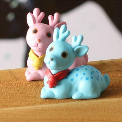 Miniature Animals Pink Blue Deer Figurine Home Decoration Accessories Fairy House Garden Christmas Gift Office Desk Decor 2020