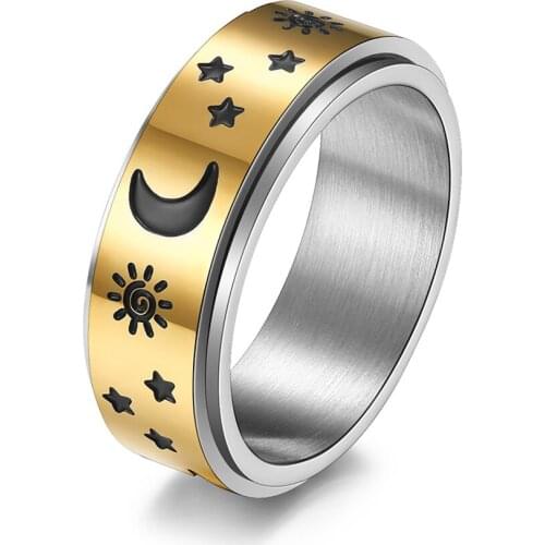 Fashion Stars Moon Ring Stainless Steel Rotatable Women Men Finger Ring Spinner Jewelry Party Friendship Gift