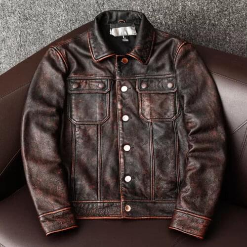 Men 2021 Autumn Fashion Cowhide Leather Jackets Mens Retro Genuine Leather Coats Male Real Cow Leather Casual Outwear O11