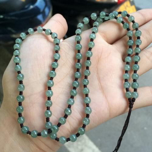 Natural Myanmar jade handmade pendant necklace rope genuine green jadeite jade rope chain jade jewelry