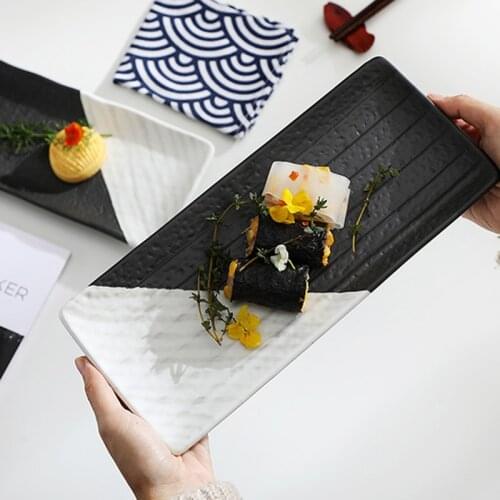 Nordic Rectangular Plate Long Plate Ceramic Household Sushi Plate Commercial Long Plate Dim Sum Plate Creative Western Food Plat