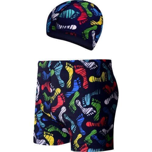 New Arrival Sexy Mens Swimming Trunks Mens Cap And Shorts Plus Size Beach Swim Wear Printing Quick Drying Board Boxer Shorts
