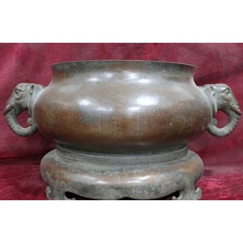 Wholesale factory 28"Tibet Temple Purple Bronze Old Man Elephant Statue Bowl Incense Burner Censer 25% off