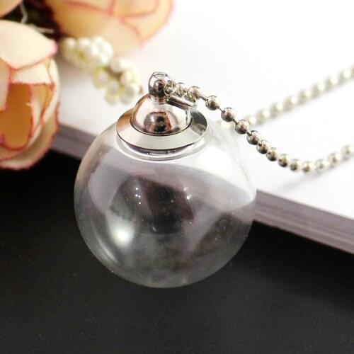 2PCS Clear Glass globe Necklace Preglued screw caps ball Necklaces Wishing Bottle Pendant Necklace