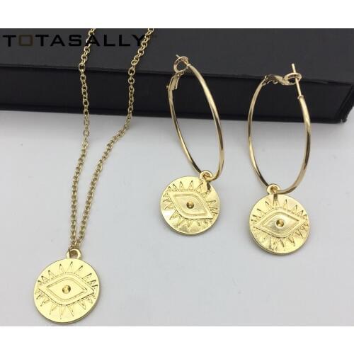 TOTASALLY New Hot On Ins Eye pendant Necklace Fashion Vintage Alloy Turkey Evil Eye Round Pendant Necklace Short Chain
