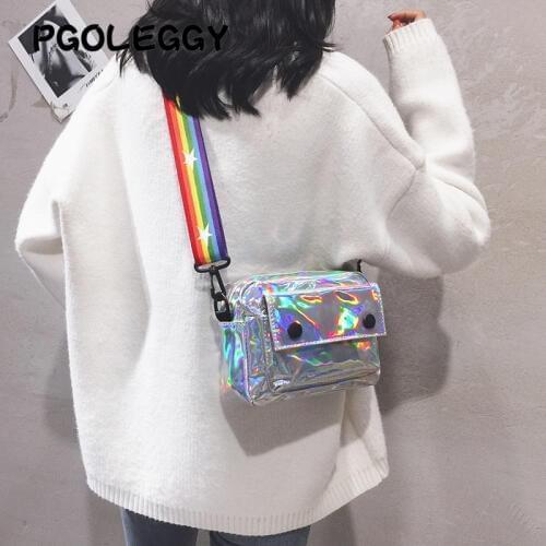 PGOLEGGY Laser Crossbody Bags for Women 2019 Fashion handbag luxury women PU leather shoulder bags for travel waterproof handbag
