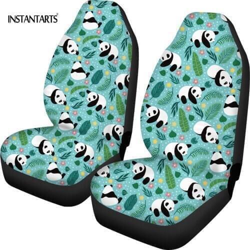 INSTANTARTS Seat Cushions Front Saddle Blanket Comfortable Cover Kawaii Animal Panda Pattern Universal Fit 2pcs Car Seat Covers