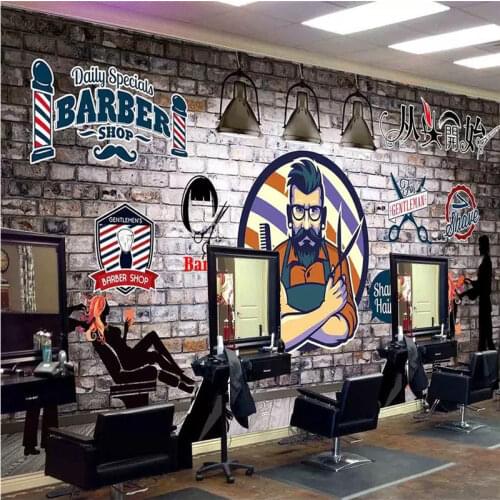 Custom Wall Paper 3D European Hand-painted Retro Barber Shop Hair Salon Background Mural Wallpaper 3D Industrial Decor Murals