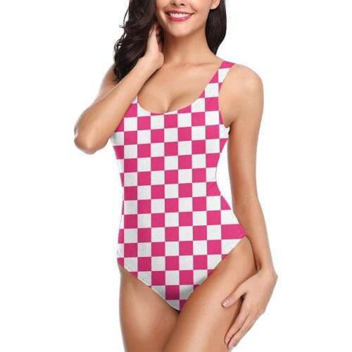 Pink Checkered Pattern sexy Bikinis Women Swimsuit Low Waist quick drying Women beach bathing suit SwimSuit M3