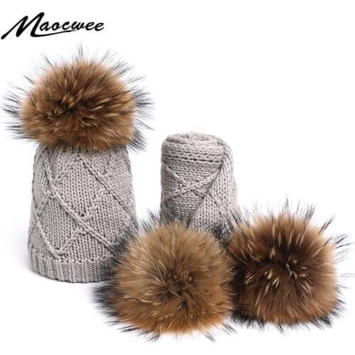 Scarf Beanies Sets Cute Children Pompon Hat And Scarves Winter Outdoor Knitted Caps For Child Windproof Warm Girls Beanie Hats