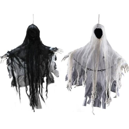 Scary Halloween Hanging Ghost Noise Activated Sound Effect Glowing Red Eyes Prop