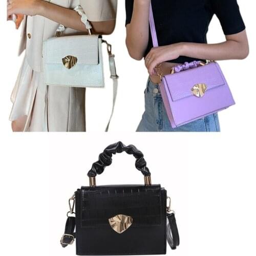 Crocodile pattern Messenger Bag Elegant Pleated Top-handle Shopping Travel Clutch Small Square Satchel Purse