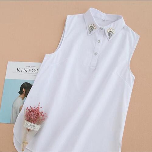 Sweater Pullover Korean fashion Sleeveless Casual Shirt White Beautiful Women Detachable Collars fashion cotton chiffon Sweater