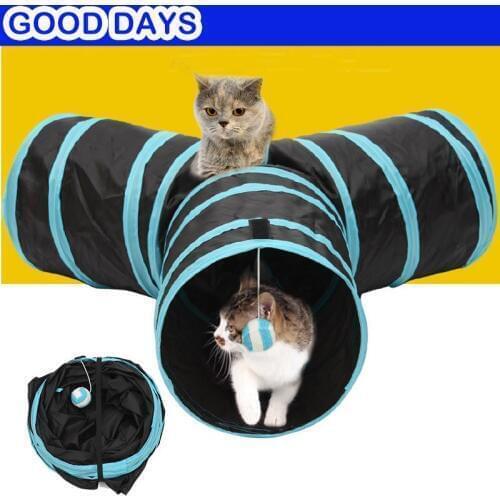 Fold Pet Cat 3 Holes Tunnel Indoor Outdoor Pet Cats Training Toys for Cat Kitten Rabbit Animals Play Tunnel Tubes toys