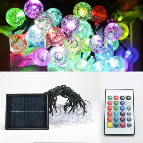 Outdoor Solar LED String Light 7.5m 50LED Bulb String Light 16 Color Remote Control Waterproof Fairy Light for Garden Trees
