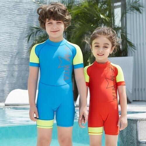 WD524 summer beach sportswear cute kid boy girl swimwear bodysuits diving suit wetsuits pool child girl boy swimsuit bikinis