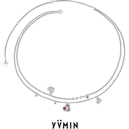 YVMIN YVMIN Dessert Series Gem Heart-Shaped Combination Double-Layer Clavicle Chain 925 Silver Heart-Shaped Necklace