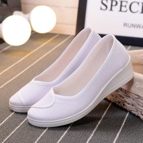 Nurse Shoes Womens Slope Heel White Shoes Flat Comfortable Hospital Beauty Work Shoes Flats Shoes