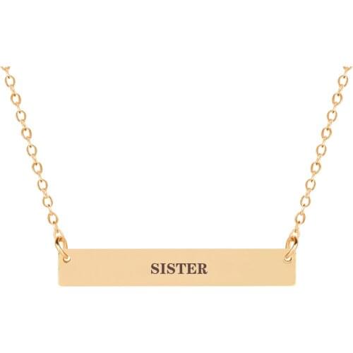 SISTER Charm Gold Color Pendant Engraved Letters Horizontal Bar Necklace Fashion Accessoeies for Women