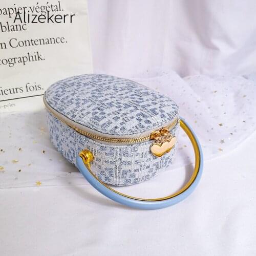 Wool Jacquard Weave Ellipse Handbag 2021 Women New Kawaii Cute Top Handle Oval Purses And Handbags Ladies Designer Fashion Bags