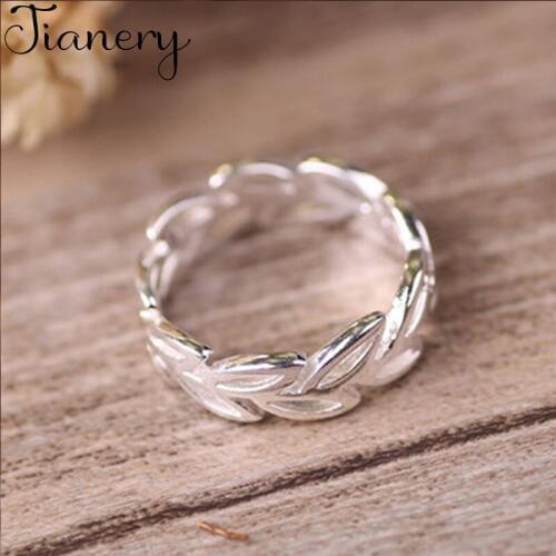 JIANERY Fashion Silver Color Leaf Rings For Women Wedding Opening Rings Anel Jewelry 2019