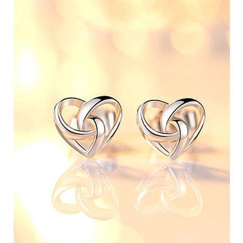 1 Pair Sweet Design Heart-shaped Earrings Swirl Earrings Hollow Interweave Stud Earring for Women Fashion Mini Exquisite Jewelry