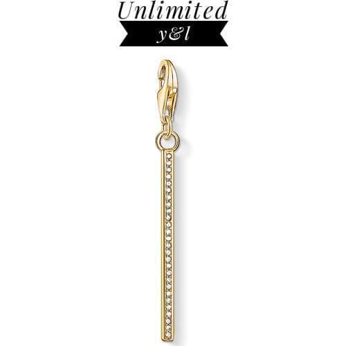 Golden Vertical Bar Charms 925 Sterling Silver Fashion Good DIY Jewelry Fit Thomas Style Bracelet Necklace Women Men 2019 New