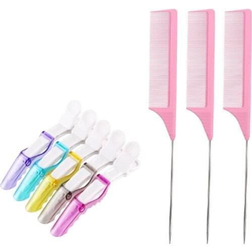 1Set Non-slip Fashion Hair Clips Steel Tail Comb Hairdressing Tool Hair Claw Salon Section Clip Q81B