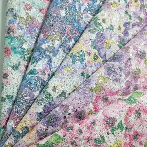 1PC 21X29CM Synthetic Letaher Cuero Sintetico Printed Flowers Glitter Leather For Making Bows Accessories LEOsyntheticoDIY T181A