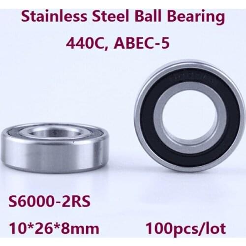 100pcs/lot S6000-2RS S6000RS 10*26*8mm ABEC-5 Stainless steel Deep Groove Ball bearing Double Rubber cover 10×26×8mm