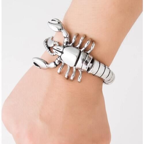 2018 New Hyperbole Spring-Clasps Stainless Steel Scorpions Cuff Bracelets as men gift