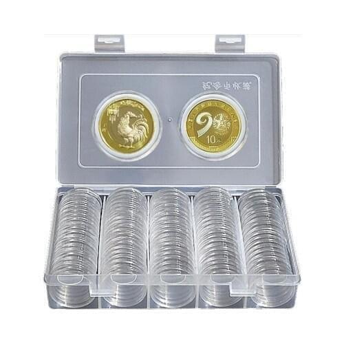 50sets/lot 100Pcs 27mm 30mm Coin Cases Capsules Holder Clear Plastic Round Storage Box