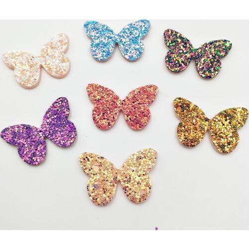 50PCS/Lot 4x2.7cm Shiny Butterfly Padded Applique Crafts for Children Headwear Hair clip Accessorie and Garment Accessoires