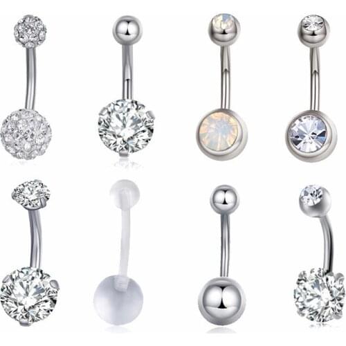 2019 New Fashion Hot Sexy Zircon Lounger Medical Stainless Steel Belly Button Rings Navel Ring Women Body Jewelry Piercing 8pcs