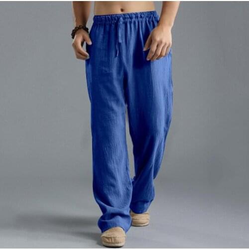 Mens Cotton Linen Slim Elastic Waist Pants Breathable Casual Washed Sweatpants Chinese Style Business Male Trouser 4xl 5xl