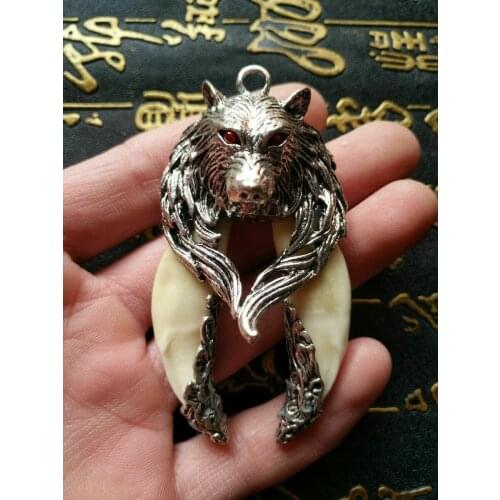 Fashion Women Men Antique Wolf Tooth Double Dragon Dragon Classic Pendant Necklace Talisman Pendant with Chain