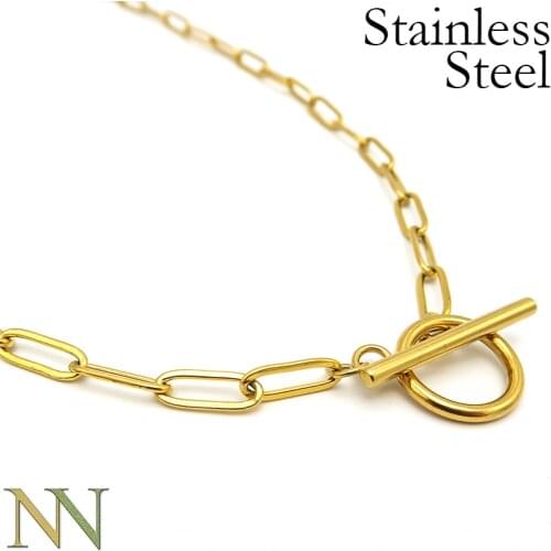 10 Pieces Stainless Steel Paperclip Necklace Tarnish Free Paper Clip Chain Gold Rectangle Link Chain Layered Necklace for Women