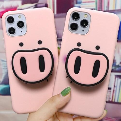 3D Cute Pink Pig Nose Phone Holder Coque For iPhone XS 11 Pro Max 6 6s 7 8 Plus XR X 10 5 5S SE 2020 For iPhone 8 Plus TPU Case