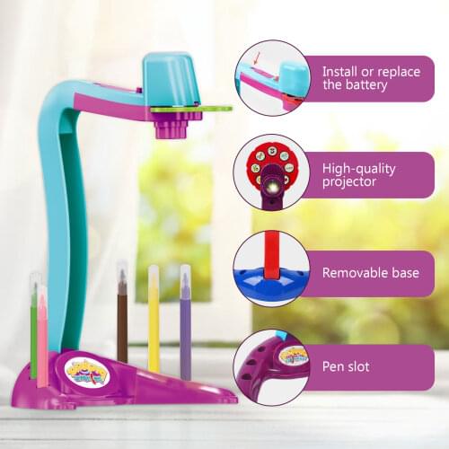 Children Drawing Projector Learning Projection Painting Machine Toy with 6 Color Brushes 3 Slices for Boys Girls Gift
