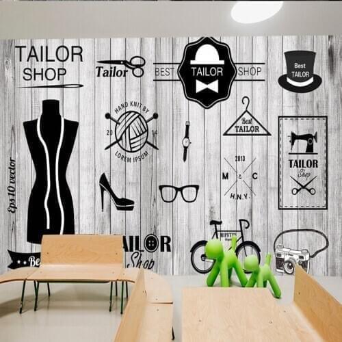 Drop Shipping Custom Photo Wallpaper Custom Hand Painted Retro Wooden Clothing Store Background Wallpaper Shopping Mall Mural