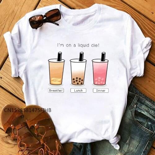 Harajuku Kawaii Milk Tea Printed T Shirt Women Fashion 90s Cute Basic Tshirt Graphic Printed T-Shirt Premium Tops Tees