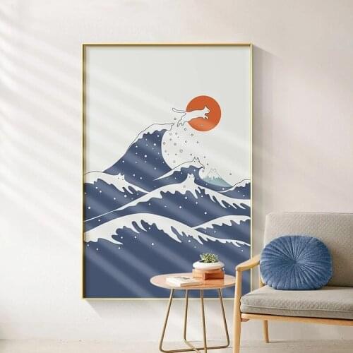 Canvas Painting Nordic Abstract Creativity Mountain Landscape Cat Theme Art Print and Poster Wall Picture for Living Room Decor