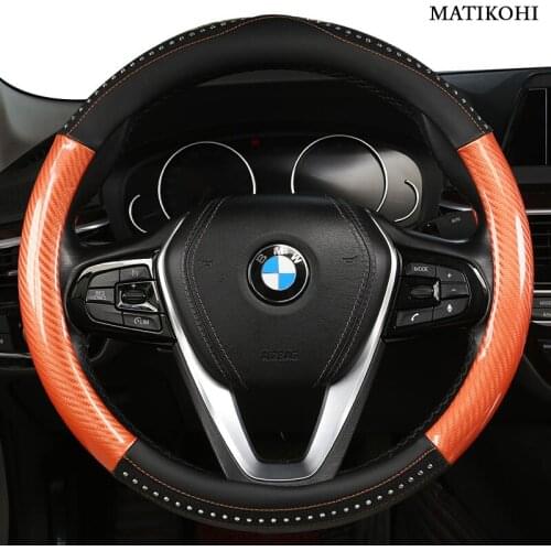MATIKOHI Carbon Fiber Leather Car Steering Wheel Cover For Fiat 500 500X Ducato Grande Punto Tipo Panda Freemont Bravo Stilo