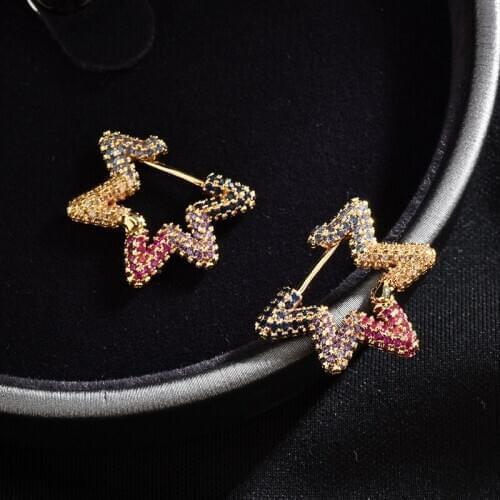 Fashion Micro Inlaid Colorful Cubic Zircon Pentagram Charm Earrings Creative Geometric Alloy Ear Clasp Earrings Accessories Gift