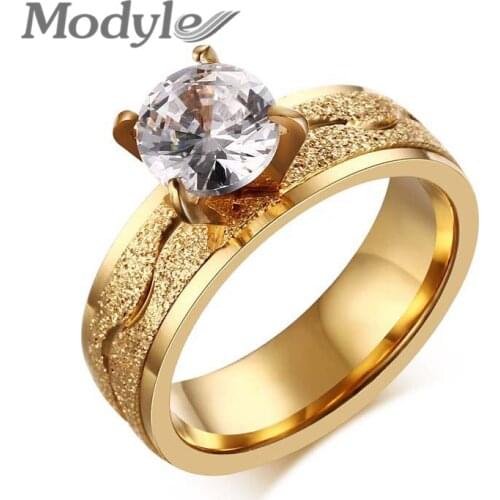 Modyle Trendy Bijoux Women Engagement Rings Stainless Steel 4-Prong Cubic Zirconia Wedding Bands Ring Lover Gift