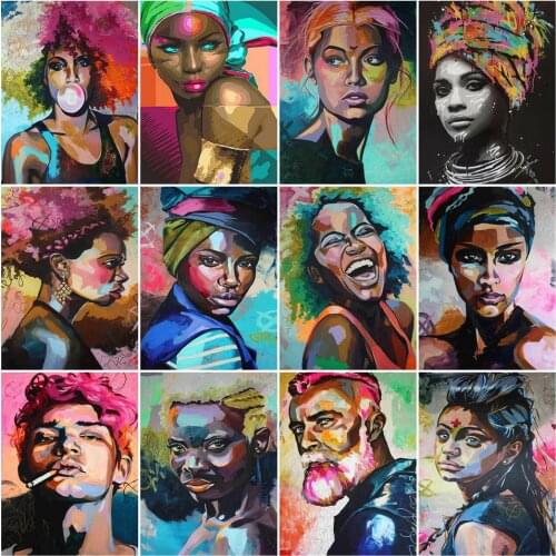 MomoArt Full Square Diamond Embroidery Mosaic African Woman 5D DIY Needlework Diamond Painting Partrait Home Decoration